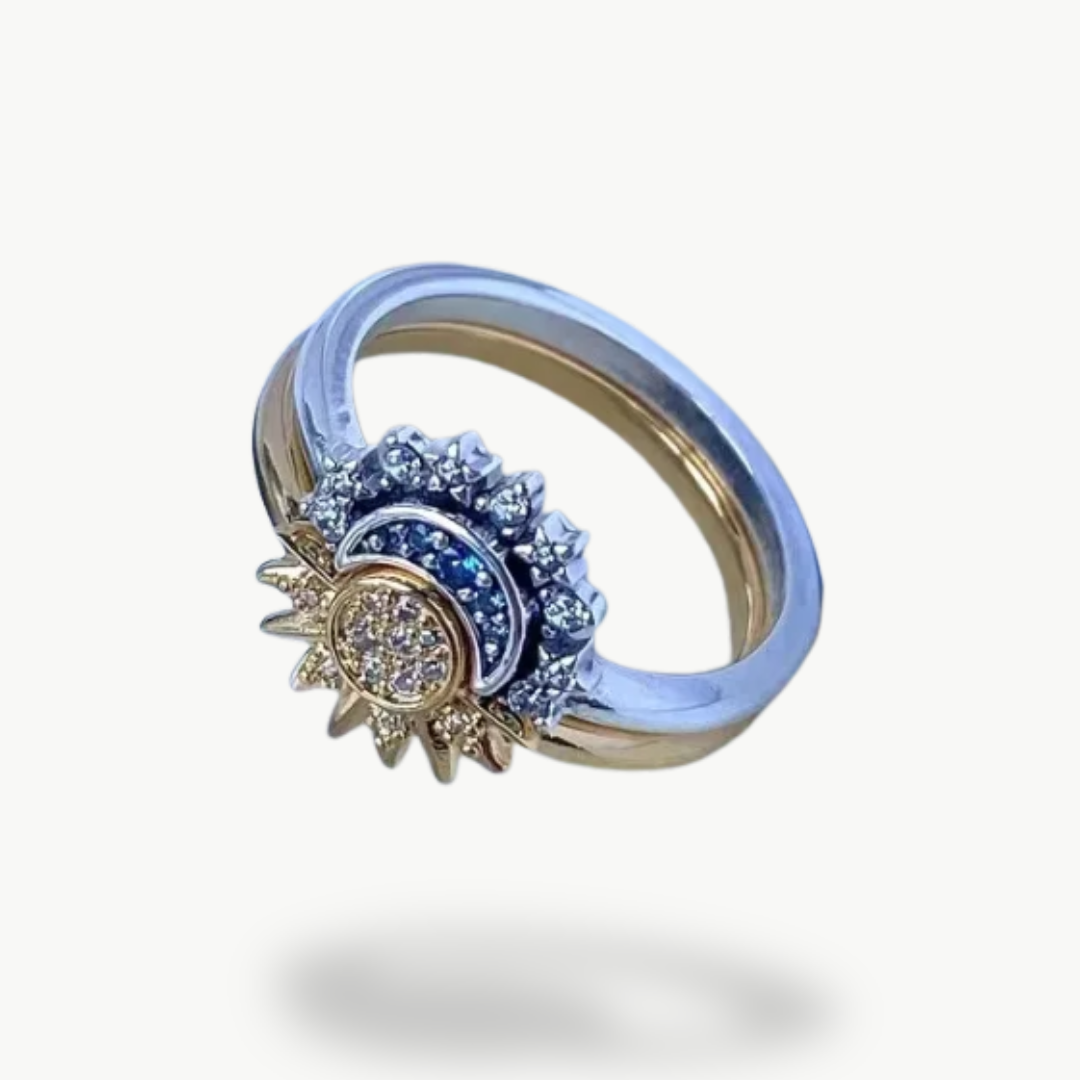 Moon & Sun Crystal Ring Set – Sterling Silver | Luxenique