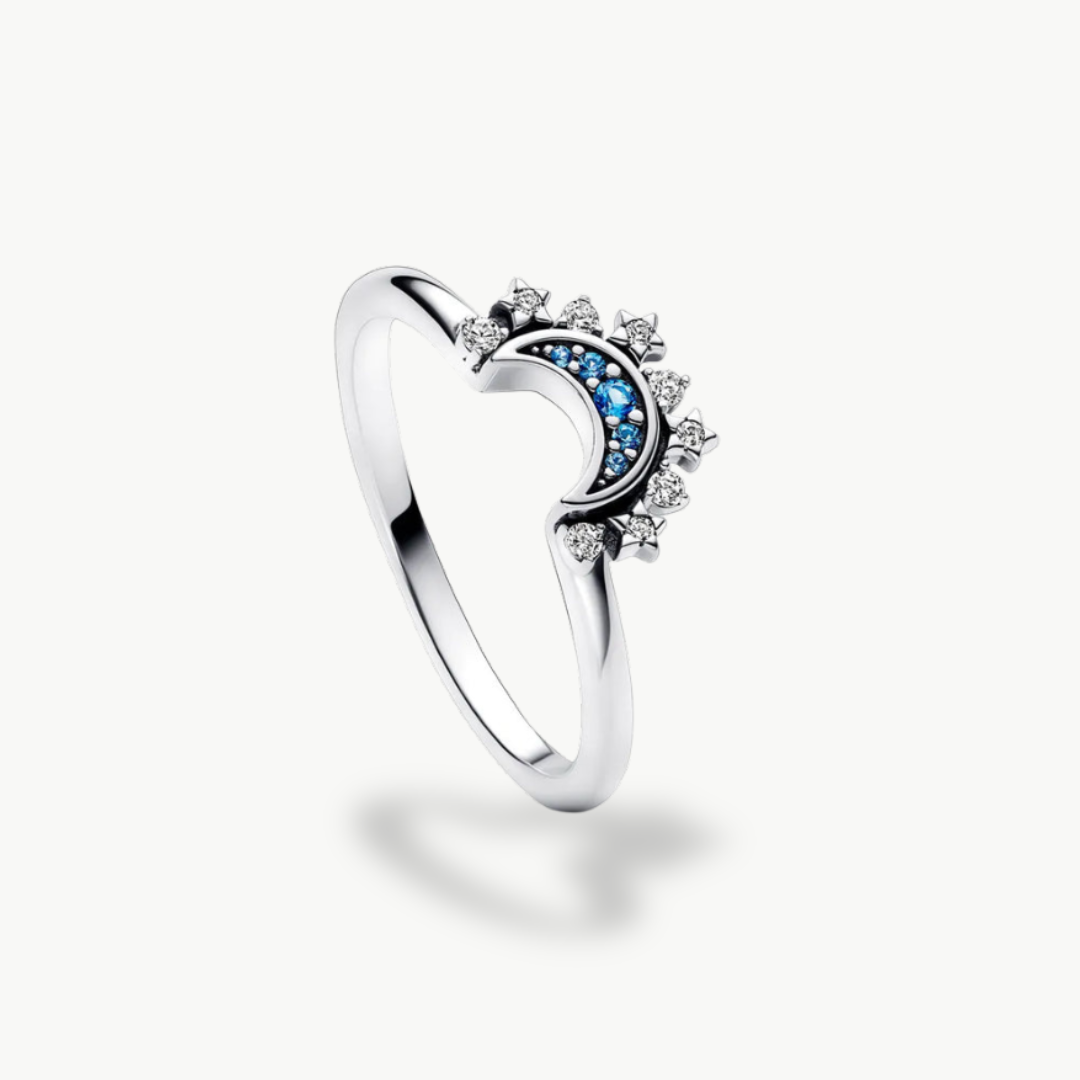 Moon & Sun Crystal Ring Set – Sterling Silver | Luxenique