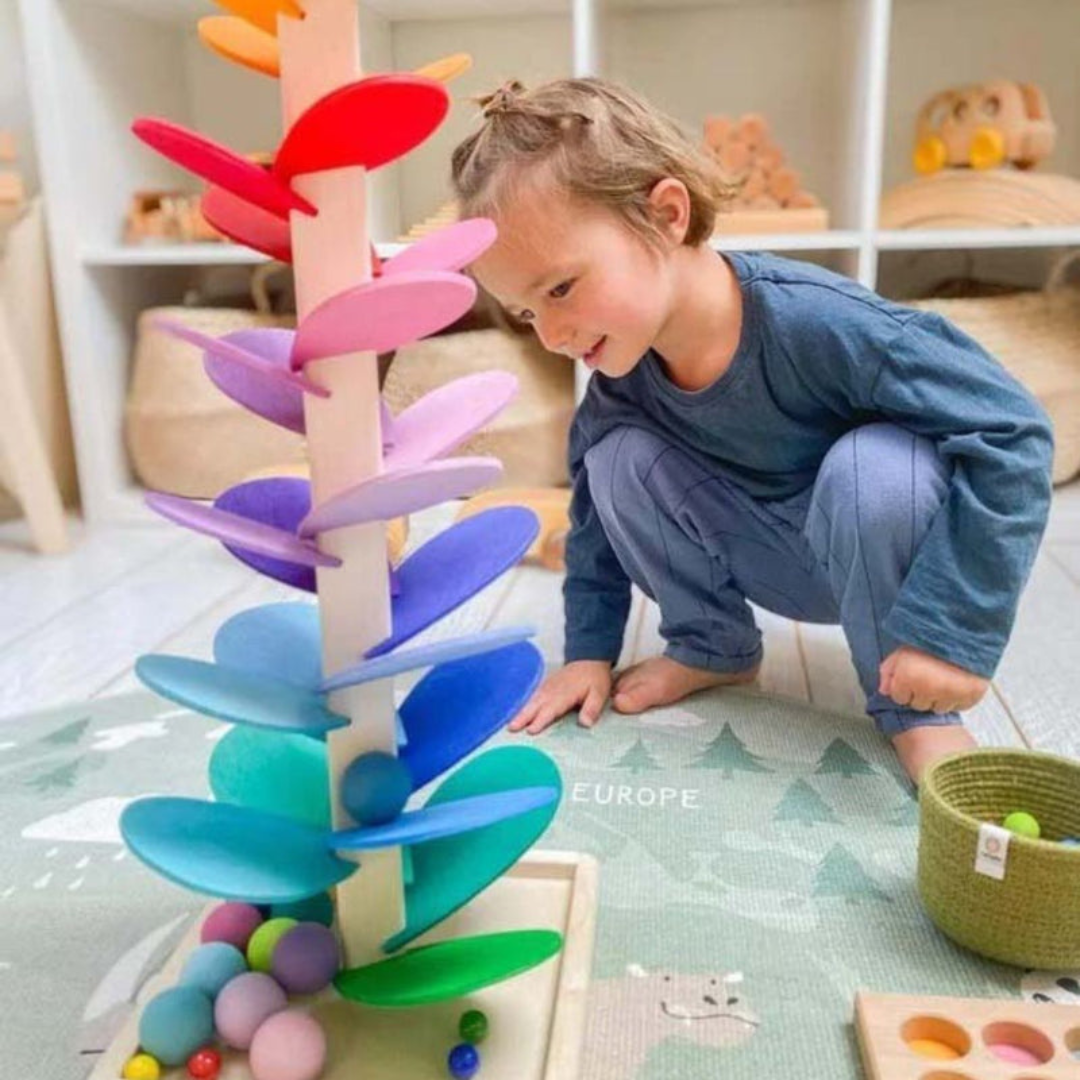 Rainbow Marble Tower – Wooden Interactive Sound Toy | Luxenique