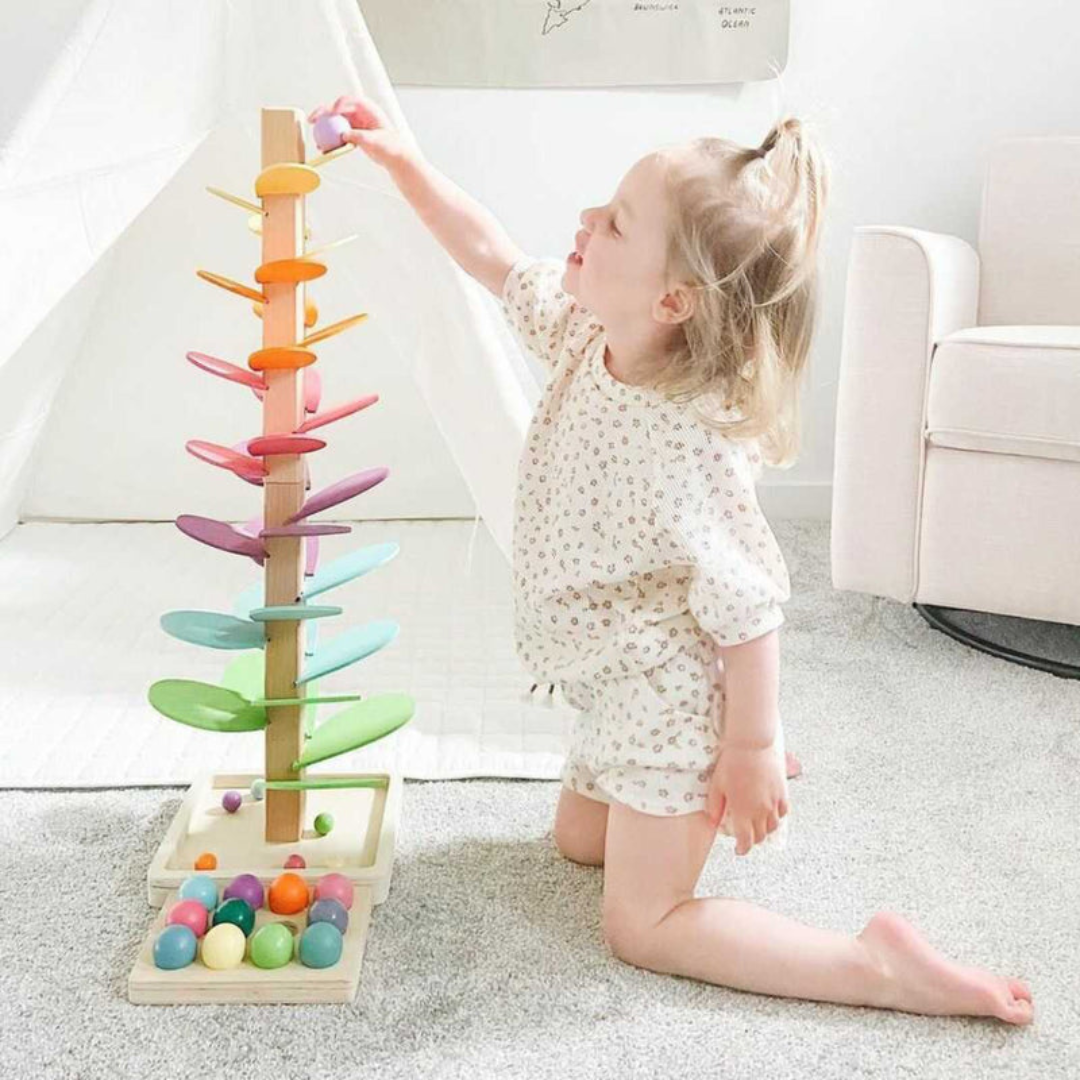 Rainbow Marble Tower – Wooden Interactive Sound Toy | Luxenique
