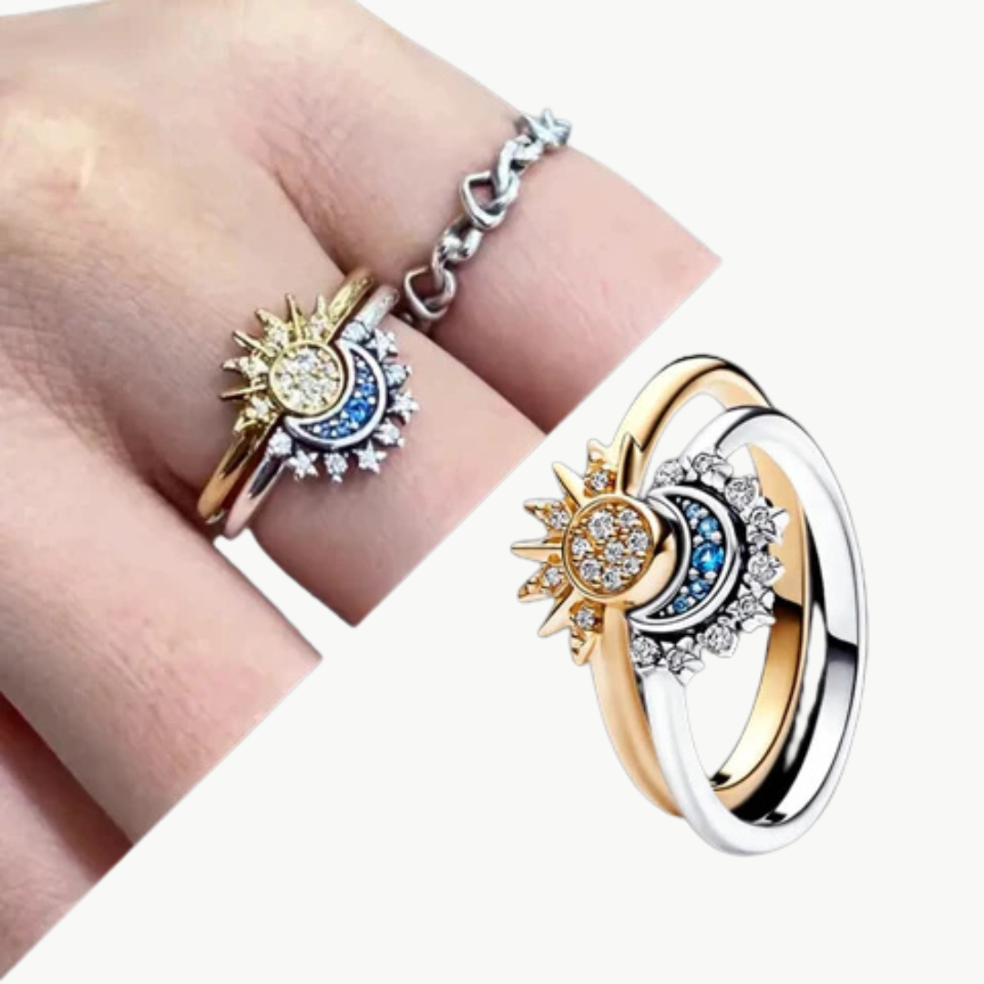 Moon & Sun Crystal Ring Set – Sterling Silver | Luxenique