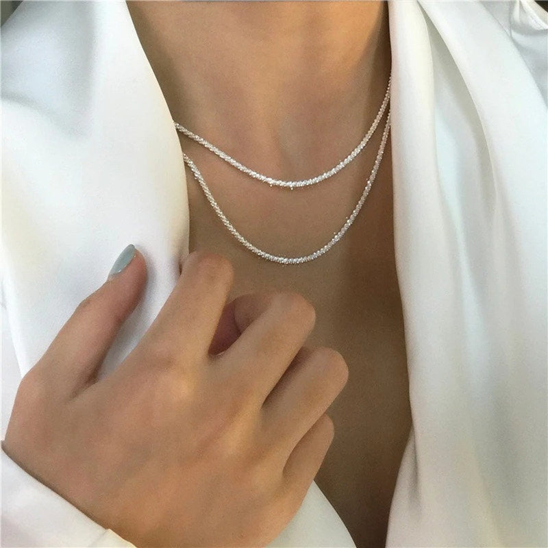 Two-Layer Minimalist Jewelry- Starlight Silver Necklace Set | Luxenique