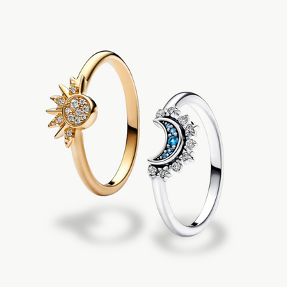Moon & Sun Crystal Ring Set – Sterling Silver | Luxenique