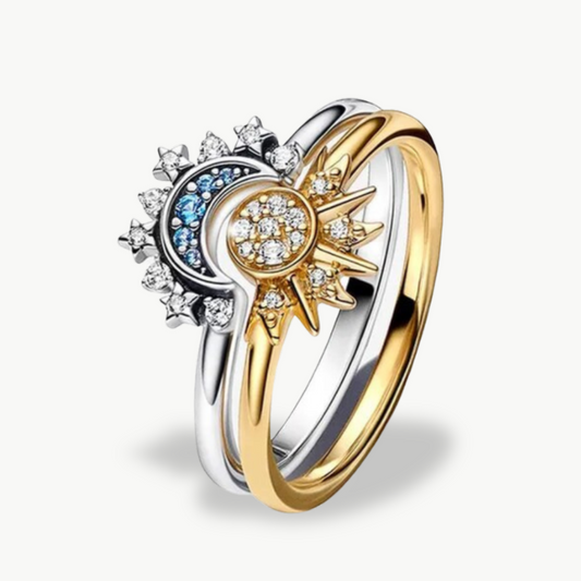 Moon & Sun Crystal Ring Set – Sterling Silver | Luxenique