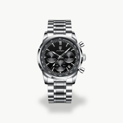 Men's Chronograph Watch - Silver Band - Black, Blue Dial | Luxenique